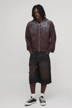 Sweat À Casynthétiqueche Zippé Coupe Ajustée Rétrécie Avec Motif Dragon Délavé