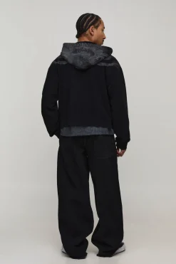 boohooMAN Sweat à Casynthétiqueche Zippé Coupe Ajustée Motif Dragon Effet Délavé<Homme Sweats À Capuche Et Sweatshirts|Sweats À Capuche Et Sweats