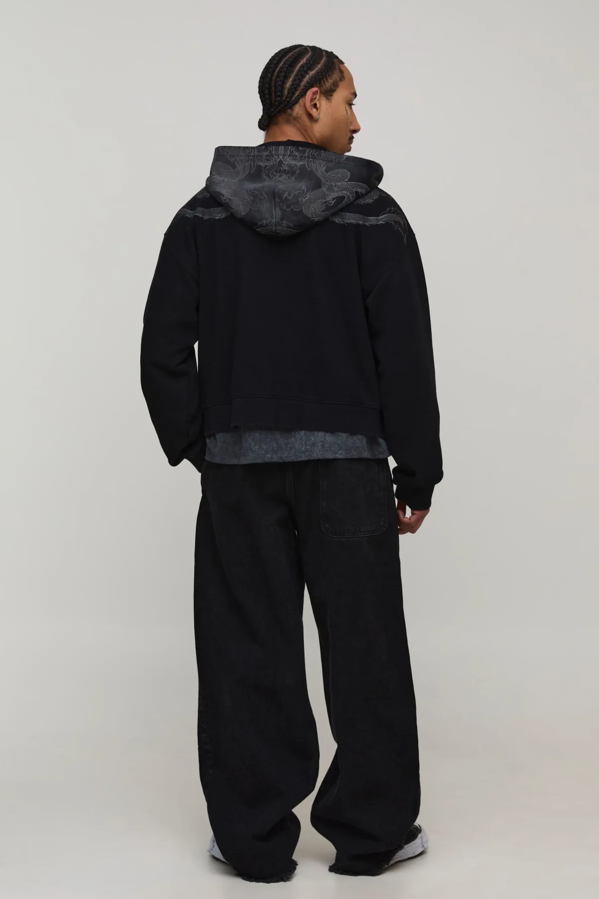 boohooMAN Sweat à Casynthétiqueche Zippé Coupe Ajustée Motif Dragon Effet Délavé<Homme Sweats À Capuche Et Sweatshirts|Sweats À Capuche Et Sweats