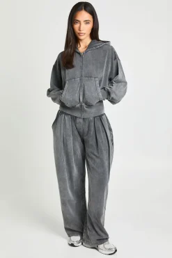 Sweat À Casynthétiqueche Zippé Délavé À Ourlet Profond