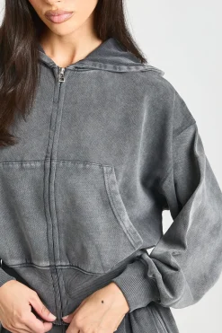 Sweat À Casynthétiqueche Zippé Délavé À Ourlet Profond