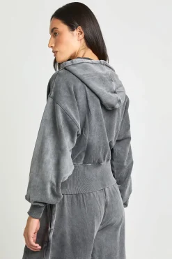 Sweat À Casynthétiqueche Zippé Délavé À Ourlet Profond