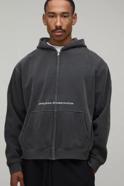 Sweat À Casynthétiqueche Zippé Délavé Oversize Boxy Édition Limitée