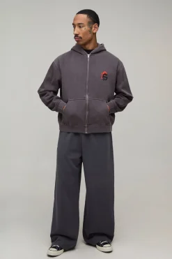 Sweat À Casynthétiqueche Zippé Dragon Oversize Délavé Coupe Ample