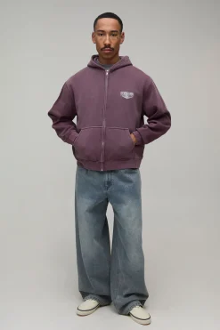 boohooMAN Sweat À Casynthétiqueche Zippé Délavé Oversize Style Moto Boxy<Homme Sweats À Capuche Et Sweatshirts|Sweats À Capuche Et Sweats