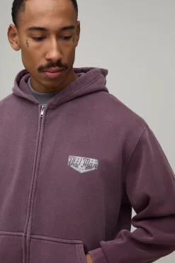 boohooMAN Sweat À Casynthétiqueche Zippé Délavé Oversize Style Moto Boxy<Homme Sweats À Capuche Et Sweatshirts|Sweats À Capuche Et Sweats