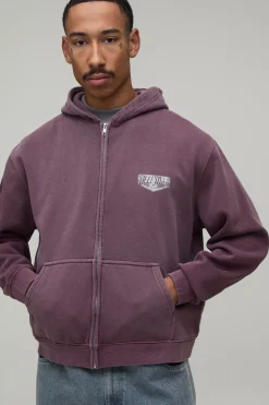 boohooMAN Sweat À Casynthétiqueche Zippé Délavé Oversize Style Moto Boxy<Homme Sweats À Capuche Et Sweatshirts|Sweats À Capuche Et Sweats