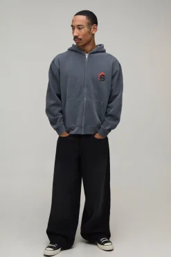 Sweat À Casynthétiqueche Zippé Dragon Oversize Effet Délavé