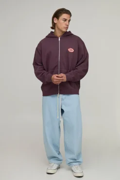 boohooMAN Sweat À Casynthétiqueche Zippé Délavé Homme Surdimensionné Avec Appliqué Man<Homme Sweats À Capuche Et Sweatshirts|Sweats À Capuche Et Sweats