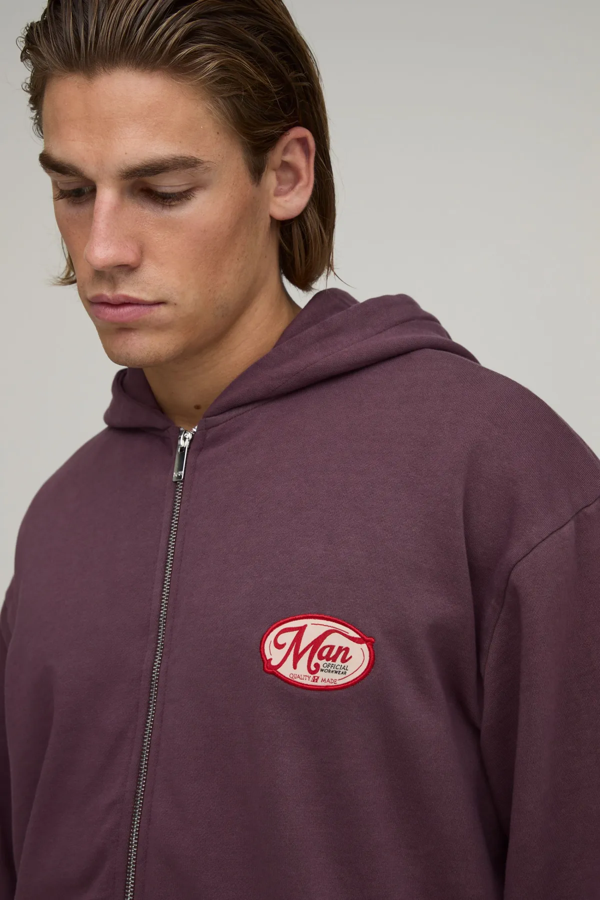 boohooMAN Sweat À Casynthétiqueche Zippé Délavé Homme Surdimensionné Avec Appliqué Man<Homme Sweats À Capuche Et Sweatshirts|Sweats À Capuche Et Sweats