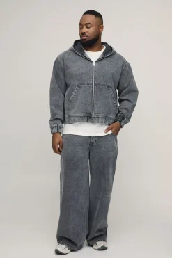 Sweat À Casynthétiqueche Zippé En Denim Délavé Grande Taille