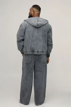 Sweat À Casynthétiqueche Zippé En Denim Délavé Grande Taille