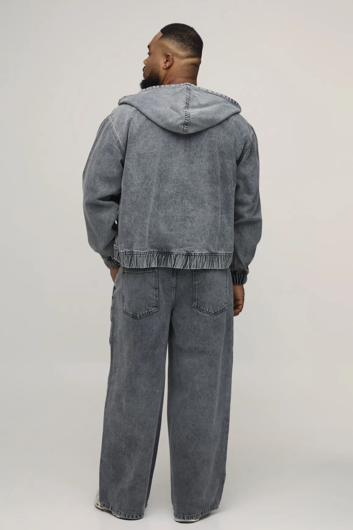Sweat À Casynthétiqueche Zippé En Denim Délavé Grande Taille