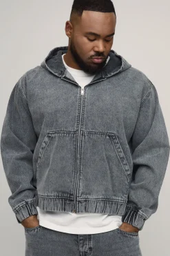 Sweat À Casynthétiqueche Zippé En Denim Délavé Grande Taille
