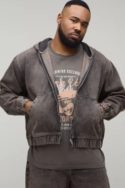Sweat À Casynthétiqueche Zippé En Denim Délavé Grande Taille