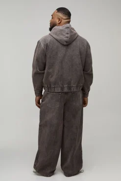 Sweat À Casynthétiqueche Zippé En Denim Délavé Grande Taille