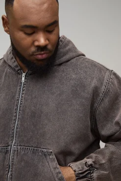 Sweat À Casynthétiqueche Zippé En Denim Délavé Grande Taille
