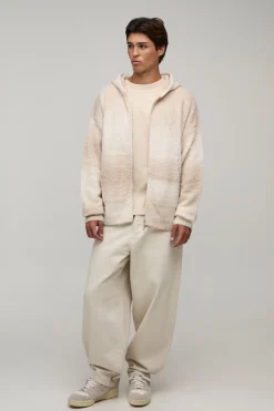 boohooMAN Sweat À Casynthétiqueche Zippé En Maille Duveteuse Ombré Coupe Décontractée<Homme Sweats À Capuche Et Sweatshirts|Sweats À Capuche Et Sweats