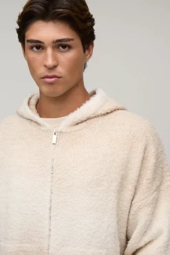 boohooMAN Sweat À Casynthétiqueche Zippé En Maille Duveteuse Ombré Coupe Décontractée<Homme Sweats À Capuche Et Sweatshirts|Sweats À Capuche Et Sweats