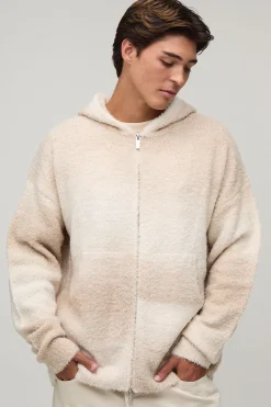boohooMAN Sweat À Casynthétiqueche Zippé En Maille Duveteuse Ombré Coupe Décontractée<Homme Sweats À Capuche Et Sweatshirts|Sweats À Capuche Et Sweats
