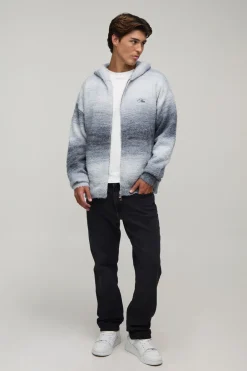 Sweat À Casynthétiqueche Zippé En Maille Duveteuse Effet Ombré Coupe Décontractée