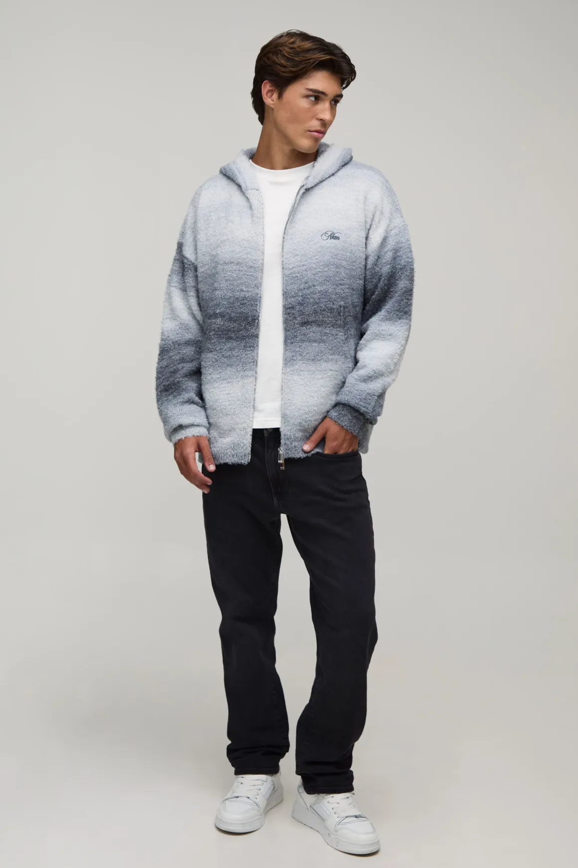 Sweat À Casynthétiqueche Zippé En Maille Duveteuse Effet Ombré Coupe Décontractée