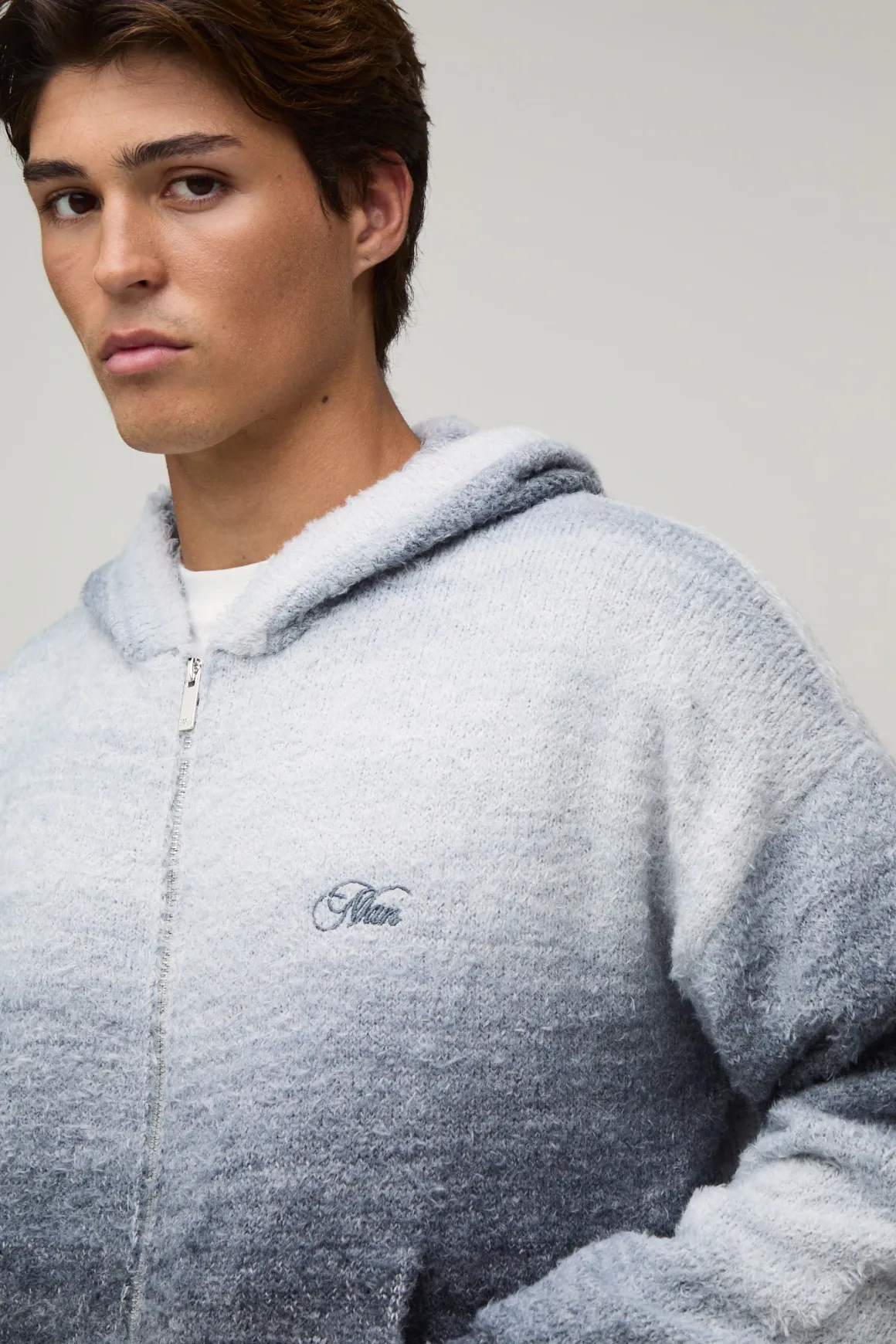 Sweat À Casynthétiqueche Zippé En Maille Duveteuse Effet Ombré Coupe Décontractée