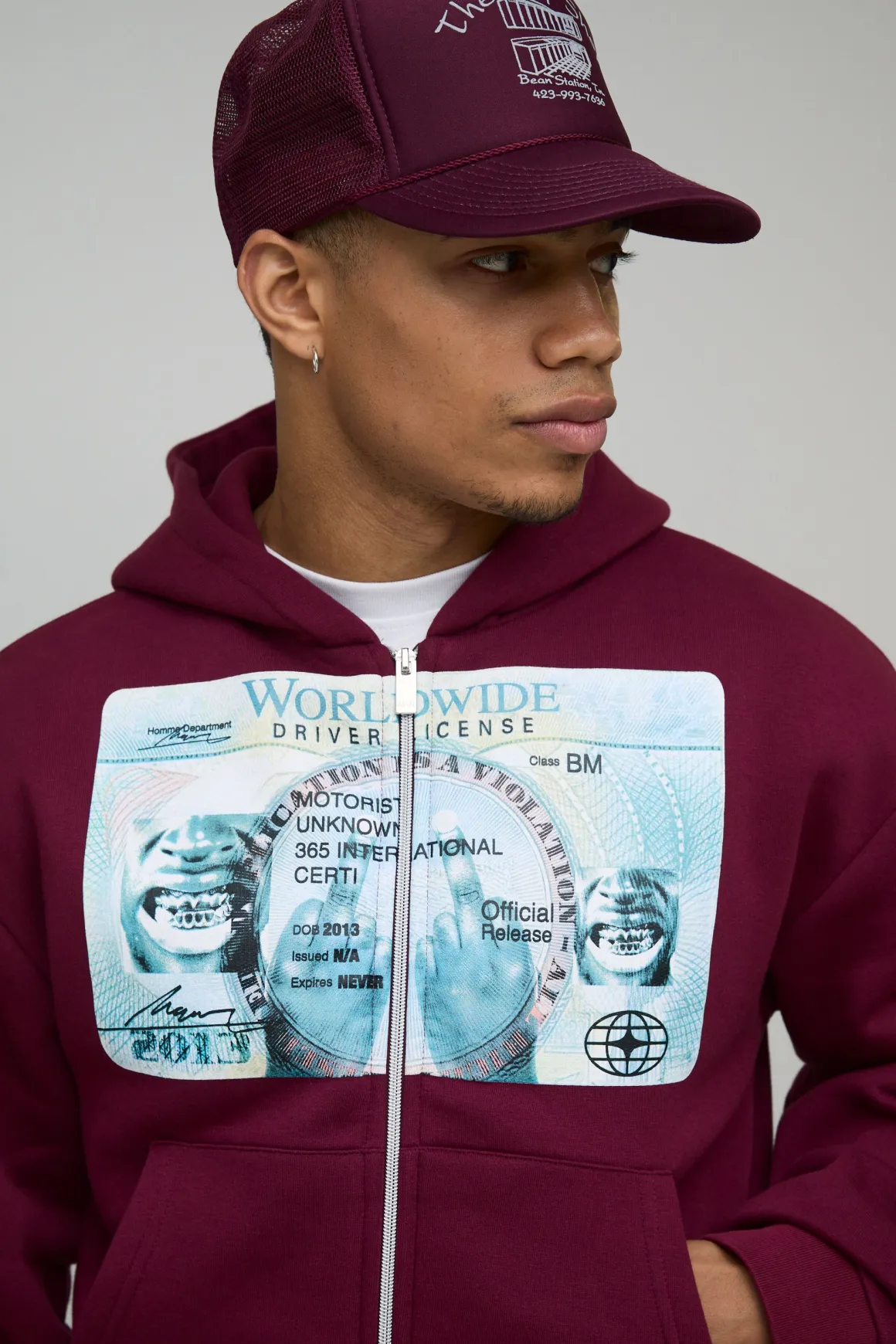 Sweat à Casynthétiqueche Zippé Graphique Licence Coupe Rétrécie Délavé