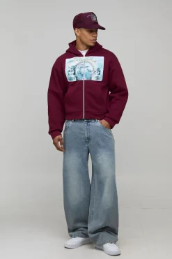 Sweat à Casynthétiqueche Zippé Graphique Licence Coupe Rétrécie Délavé