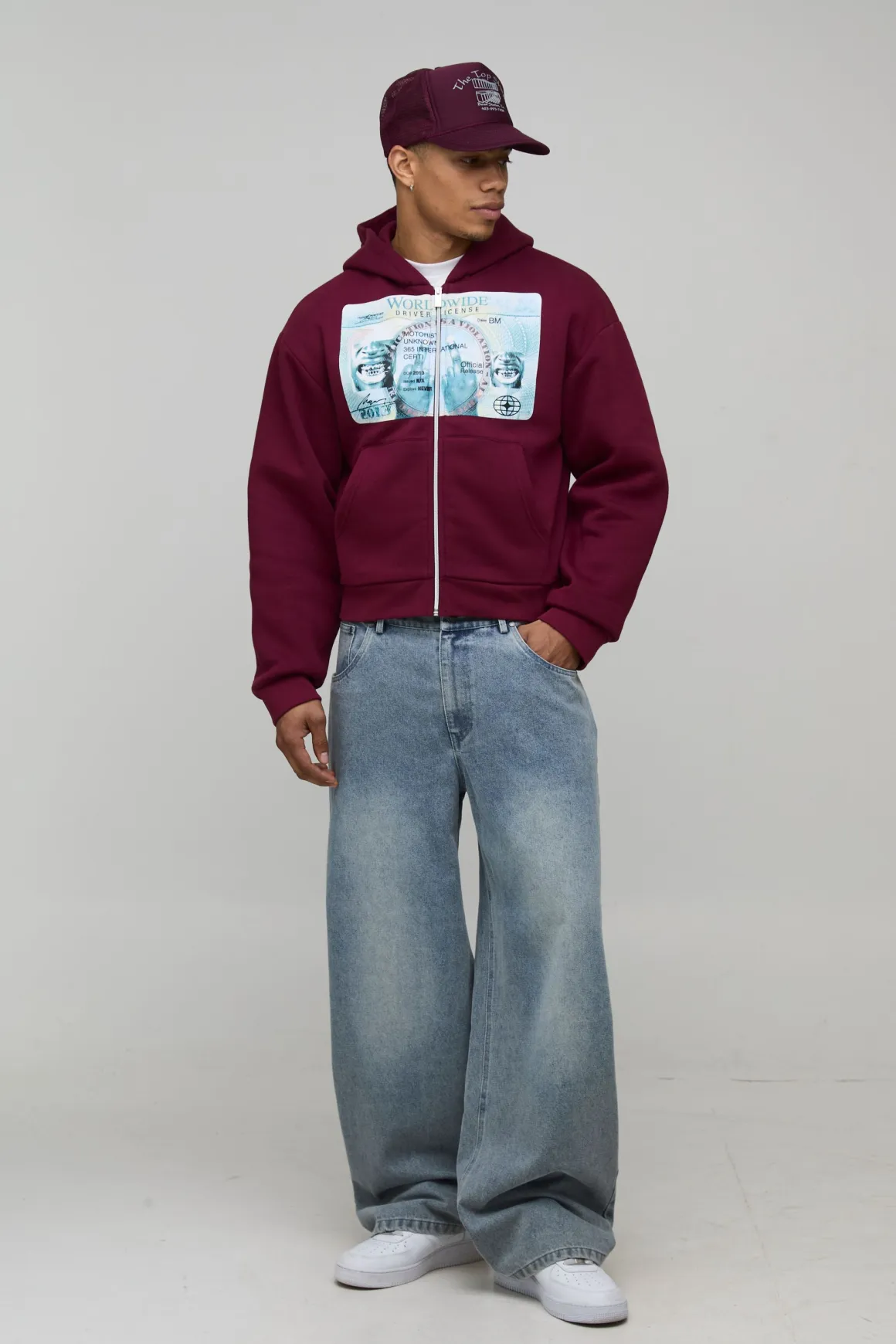 Sweat à Casynthétiqueche Zippé Graphique Licence Coupe Rétrécie Délavé