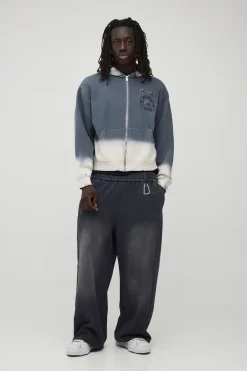 Sweat À Casynthétiqueche Zippé Gothique Oversize Boxy Brodé Effet Délavé Usé