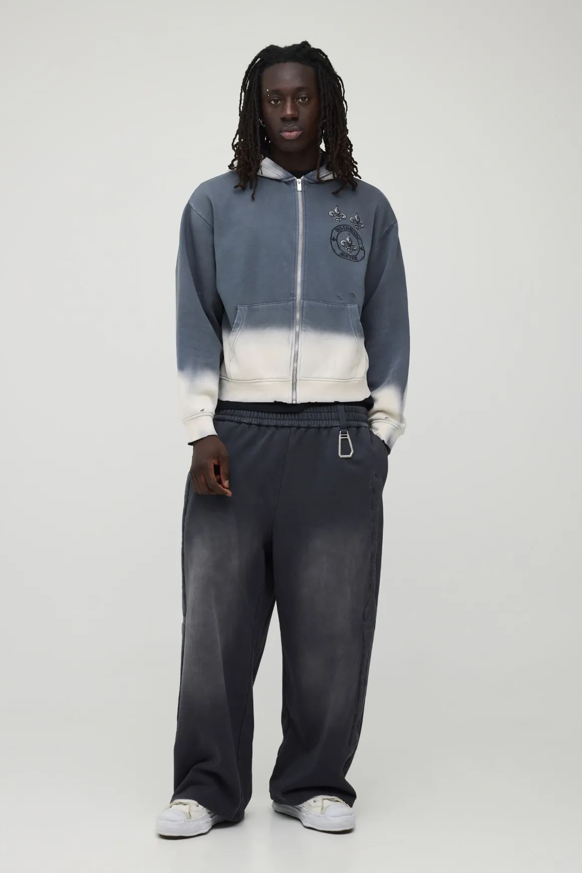 Sweat À Casynthétiqueche Zippé Gothique Oversize Boxy Brodé Effet Délavé Usé
