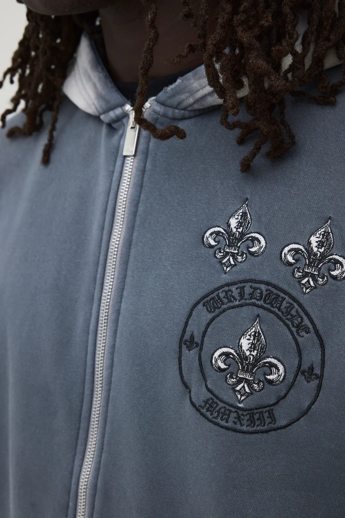 Sweat À Casynthétiqueche Zippé Gothique Oversize Boxy Brodé Effet Délavé Usé