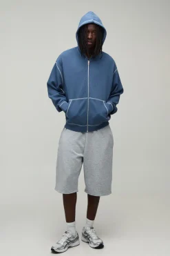 Sweat À Casynthétiqueche Zippé Gaufré Surdimensionné Poids Lourd À Coutures Contrastées
