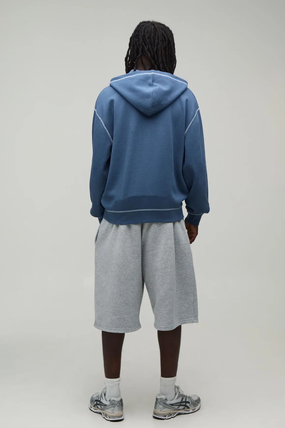 Sweat À Casynthétiqueche Zippé Gaufré Surdimensionné Poids Lourd À Coutures Contrastées