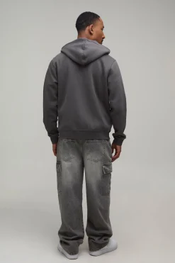 boohooMAN Sweat À Casynthétiqueche Zippé Gris Anthracite Coupe Regular Imprimé Napoléon<Homme Sweats À Capuche Et Sweatshirts|Sweats À Capuche Grande Taille