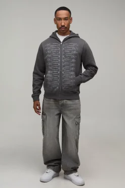 boohooMAN Sweat À Casynthétiqueche Zippé Gris Anthracite Coupe Regular Imprimé Napoléon<Homme Sweats À Capuche Et Sweatshirts|Sweats À Capuche Grande Taille