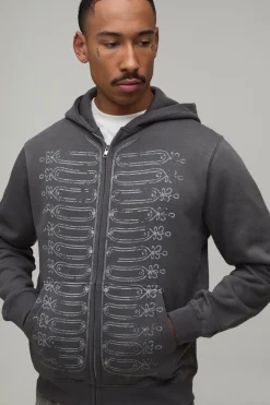 boohooMAN Sweat À Casynthétiqueche Zippé Gris Anthracite Coupe Regular Imprimé Napoléon<Homme Sweats À Capuche Et Sweatshirts|Sweats À Capuche Grande Taille