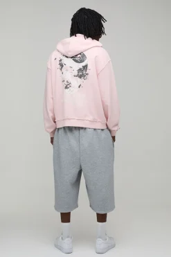 Sweat à Casynthétiqueche Zippé Graphique Oversize Boxy Délavé Tall