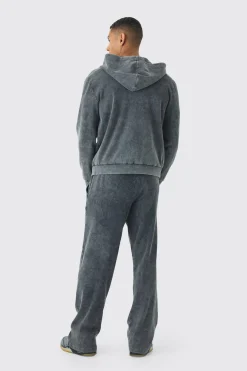 Sweat à Casynthétiqueche Zippé Homme Brodé Coupe Regular en Côtes Lavées