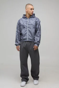 boohooMAN Sweat à Casynthétiqueche Zippé Imprimé Camouflage Coupe Ajustée<Homme Sweats À Capuche Et Sweatshirts|Sweats À Capuche Et Sweats