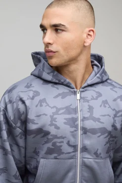 boohooMAN Sweat à Casynthétiqueche Zippé Imprimé Camouflage Coupe Ajustée<Homme Sweats À Capuche Et Sweatshirts|Sweats À Capuche Et Sweats