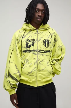 boohooMAN Sweat À Casynthétiqueche Zippé Imprimé Cagoule Afterlight<Homme Sweats À Capuche Et Sweatshirts|Sweats À Capuche Et Sweats