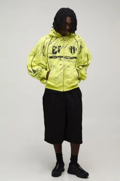 boohooMAN Sweat À Casynthétiqueche Zippé Imprimé Cagoule Afterlight<Homme Sweats À Capuche Et Sweatshirts|Sweats À Capuche Et Sweats