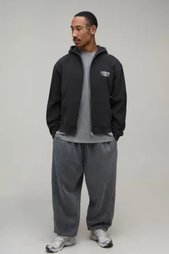 Sweat À Casynthétiqueche Zippé Moto Oversize Boxy Effet Délavé
