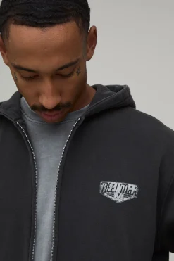 Sweat À Casynthétiqueche Zippé Moto Oversize Boxy Effet Délavé