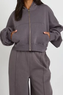 Sweat À Casynthétiqueche Zippé Oversize À Manches Ballon Bouffantes Court Boxy Petite