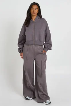 Sweat À Casynthétiqueche Zippé Oversize À Manches Ballon Bouffantes Court Boxy Petite