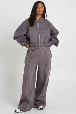 Sweat À Casynthétiqueche Zippé Oversize À Manches Ballon Bouffantes Court Boxy Petite