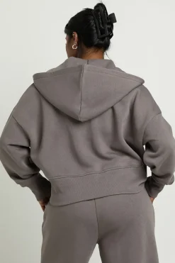 Sweat à Casynthétiqueche Zippé Oversize Grande Taille avec Détails de Coutures